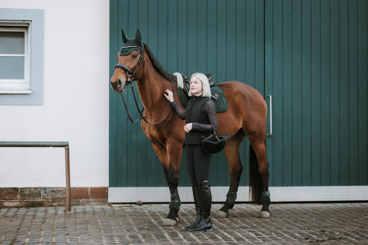 Frau die ein Pferd streichelt